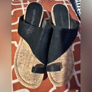 Donald J. Pliner Black Cork Toe-Loop Slide Sandals